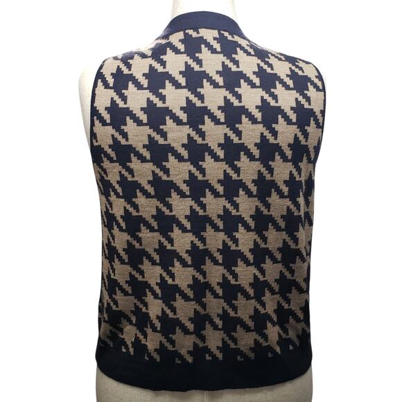 Ann Taylor Sweater Vest Size XL Sequined Houndstooth Knit Navy Beige Sleeveless - Picture 3 of 10
